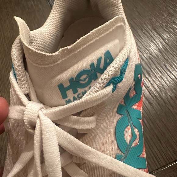 Hoka White and Orange Athletic Shoes with Blue Accents - Picture 7 of 8